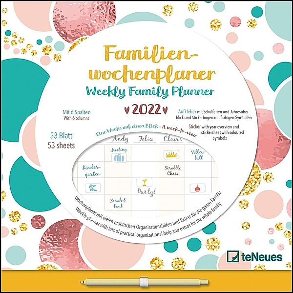 Familien Wochenkalender Dots 2022 - Familien-Timer - Termin-Planer - Kinder-Kalender - Familien-Kalender - 30,5x30,5