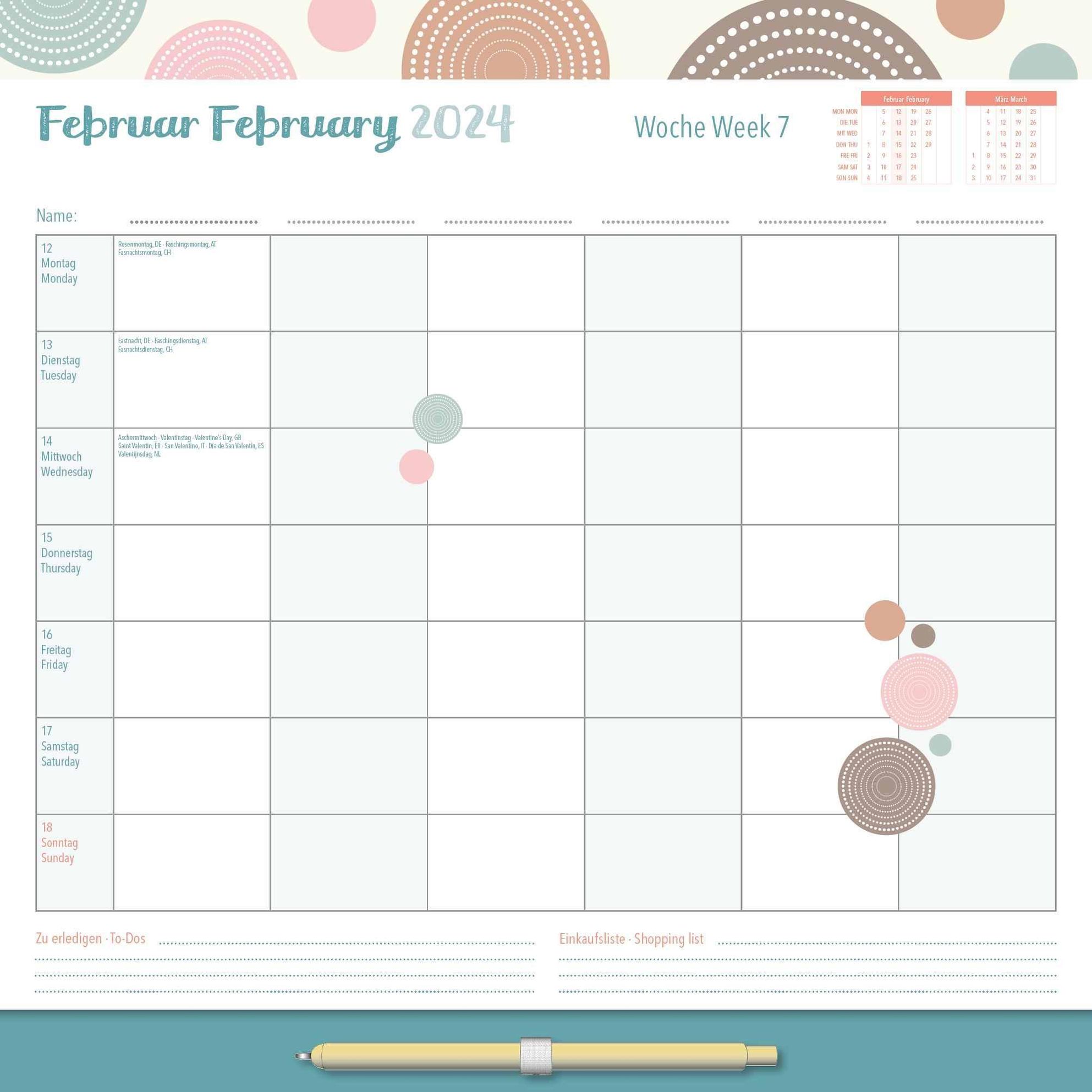 Familien Wochenkalender Dots 2024 - Familien-Timer - Termin-Planer - Kinder- Kalender - Familien-Kalender - 30,5x30,5 - Kalender bestellen