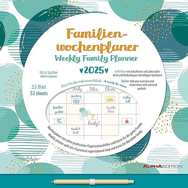 Familien Wochenkalender Dots 2025 - Familien-Timer - Termin-Planer - Kinder-Kalender - Familien-Kalender - 30,5x30,5