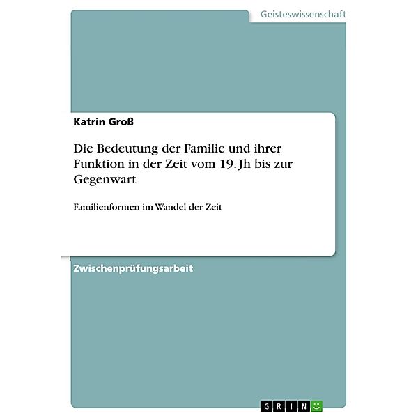 Familienformen im Wandel der Zeit - Zur Bedeutung der Familie und ihrer Funktion in der Zeit vom 19. Jh bis zur Gegenwart, Katrin Groß
