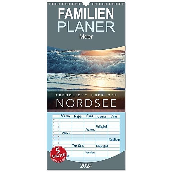 Familienplaner 2024 - Abendlicht über der Nordsee mit 5 Spalten (Wandkalender, 21 x 45 cm) CALVENDO, Florian Kunde