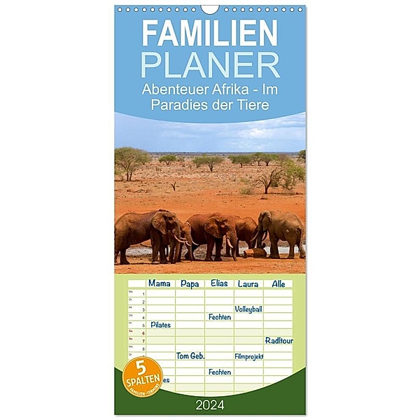 Familienplaner 2024 - Abenteuer Afrika - Im Paradies der Tiere mit 5 Spalten (Wandkalender, 21 x 45 cm) CALVENDO, Daniel Rohr