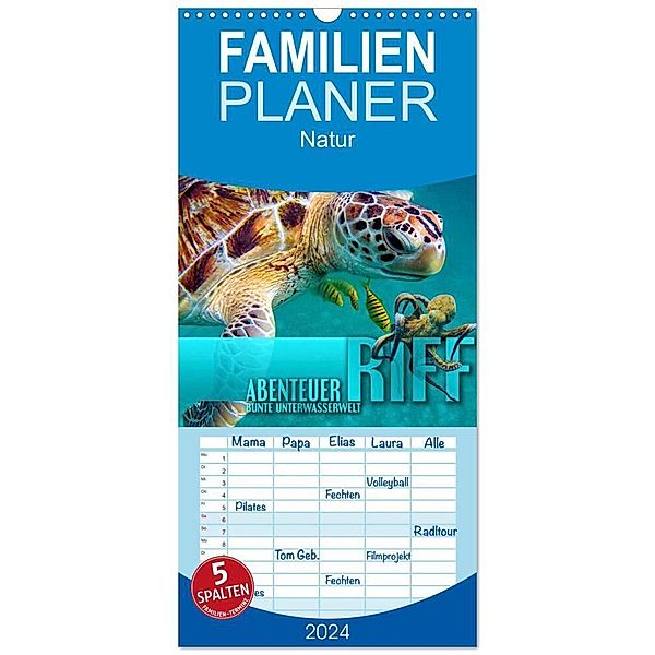 Familienplaner 2024 - Abenteuer Riff - bunte Unterwasserwelt mit 5 Spalten (Wandkalender, 21 x 45 cm) CALVENDO, Renate Utz