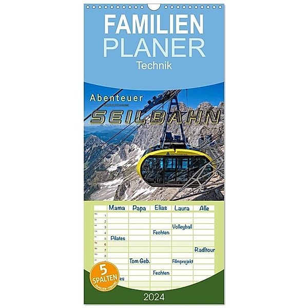 Familienplaner 2024 - Abenteuer Seilbahn mit 5 Spalten (Wandkalender, 21 x 45 cm) CALVENDO, Peter Roder