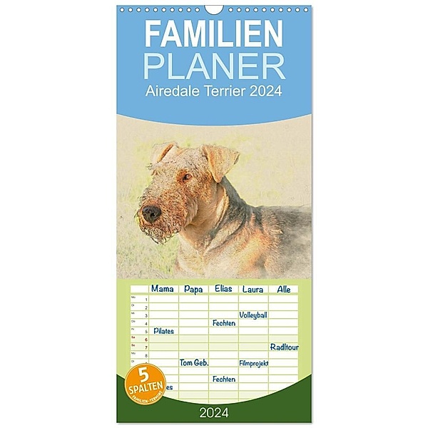 Familienplaner 2024 - Airedale Terrier 2024 mit 5 Spalten (Wandkalender, 21 x 45 cm) CALVENDO, Andrea Redecker