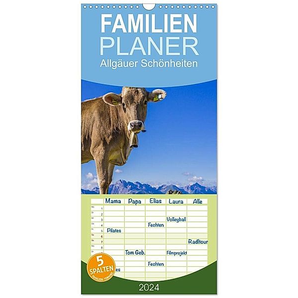 Familienplaner 2024 - Allgäuer Schönheiten Allgäu - Land der Kühe mit 5 Spalten (Wandkalender, 21 x 45 cm) CALVENDO, Walter G. Allgöwer