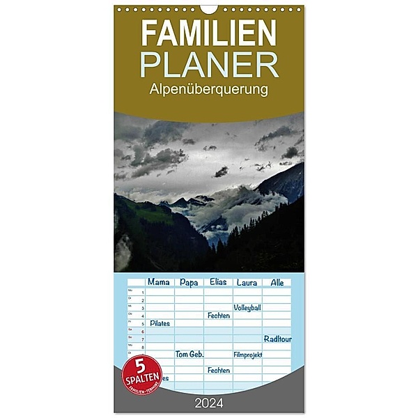 Familienplaner 2024 - Alpenüberquerung mit 5 Spalten (Wandkalender, 21 x 45 cm) CALVENDO, Wittmann Steffen