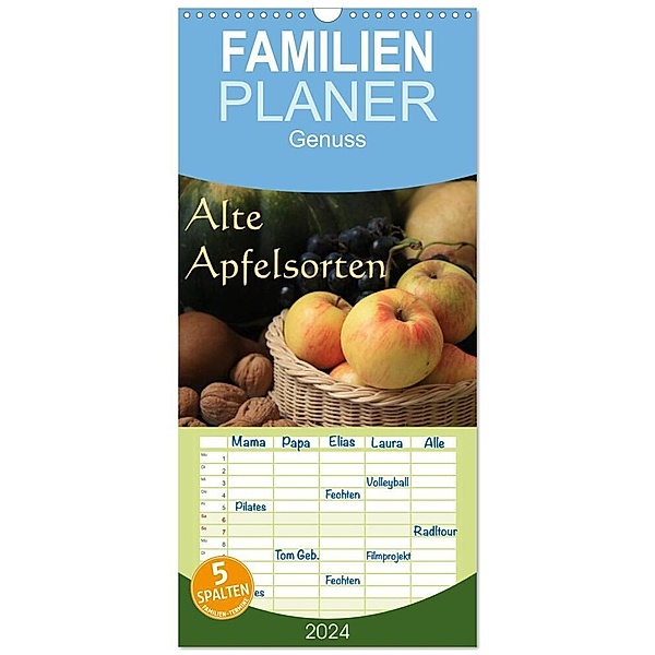 Familienplaner 2024 - Alte Apfelsorten mit 5 Spalten (Wandkalender, 21 x 45 cm) CALVENDO, Geotop Bildarchiv/I. Gebhard