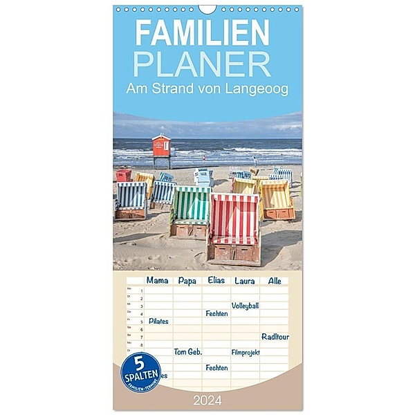 Familienplaner 2024 - Am Strand von Langeoog mit 5 Spalten (Wandkalender, 21 x 45 cm) CALVENDO, Dietmar Scherf