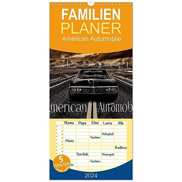 Familienplaner 2024 - American Automobile mit 5 Spalten (Wandkalender, 21 x 45 cm) CALVENDO, Chrombacher
