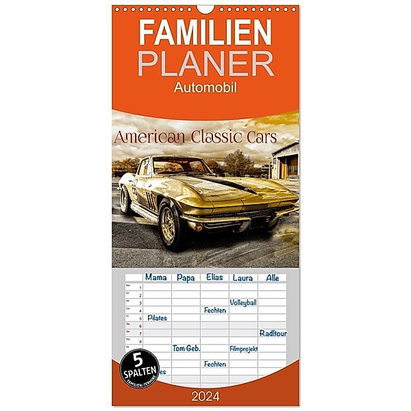 Familienplaner 2024 - American Classic Cars mit 5 Spalten (Wandkalender, 21 x 45 cm) CALVENDO, Christian Chrombacher