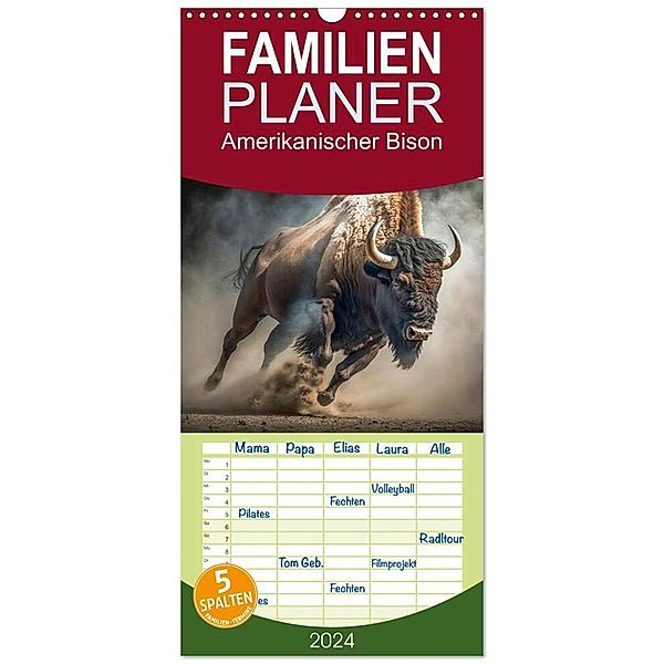 Familienplaner 2024 - Amerikanischer Bison mit 5 Spalten (Wandkalender, 21 x 45 cm) CALVENDO, Peter Roder