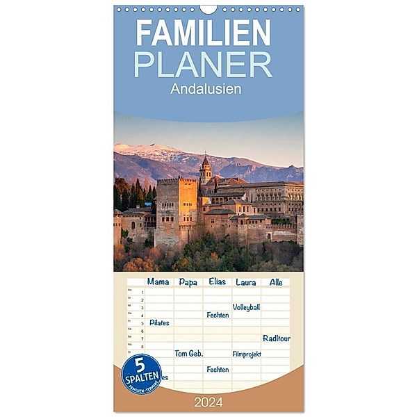 Familienplaner 2024 - Andalusien - Spanien mit 5 Spalten (Wandkalender, 21 x 45 cm) CALVENDO, insideportugal