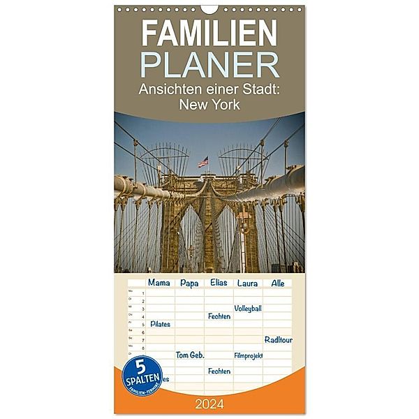 Familienplaner 2024 - Ansichten einer Stadt: New York mit 5 Spalten (Wandkalender, 21 x 45 cm) CALVENDO, Art Fotos - Fritz Malaman