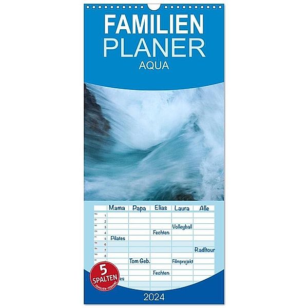 Familienplaner 2024 - AQUA 2024 mit 5 Spalten (Wandkalender, 21 x 45 cm) CALVENDO, Katja Jentschura