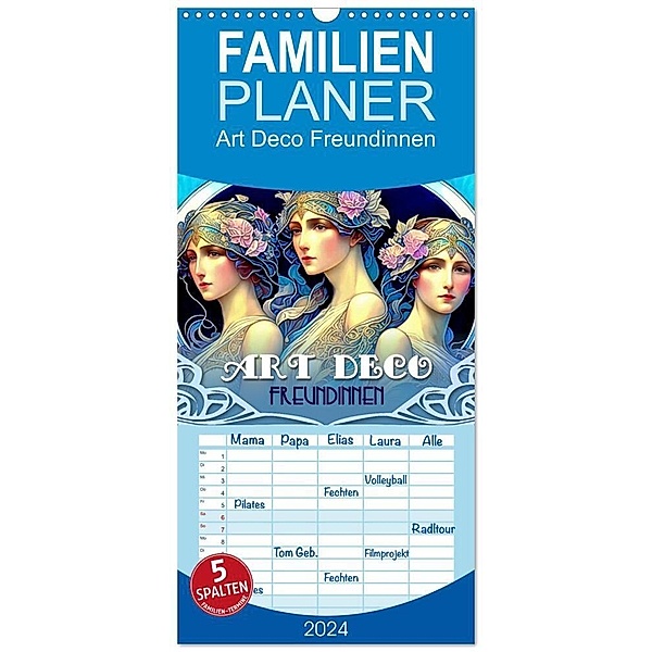Familienplaner 2024 - Art Deco Freundinnen mit 5 Spalten (Wandkalender, 21 x 45 cm) CALVENDO, Garrulus glandarius