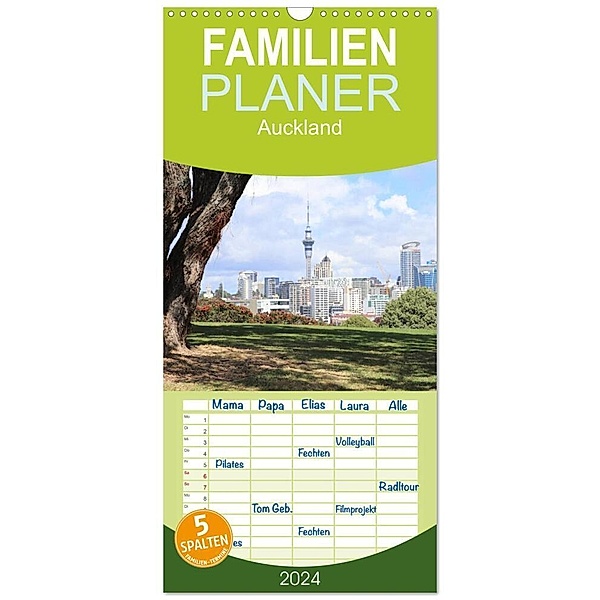 Familienplaner 2024 - Auckland mit 5 Spalten (Wandkalender, 21 x 45 cm) CALVENDO, NZ.Photos