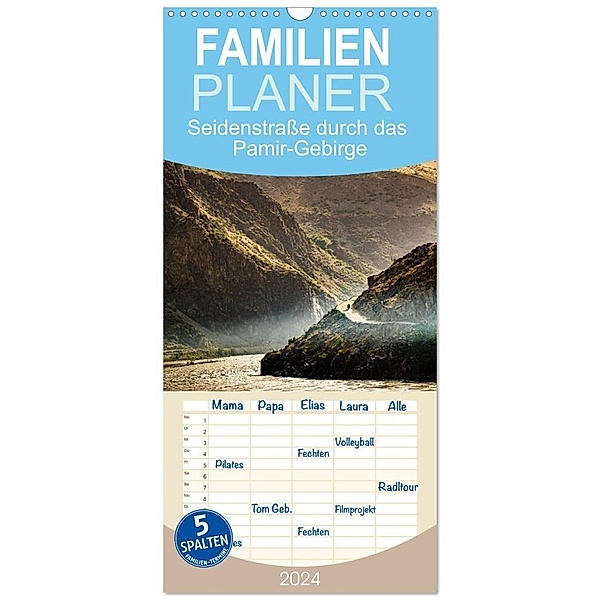 Familienplaner 2024 - Auf der Seidenstrasse durch das Pamir-Gebirge mit 5 Spalten (Wandkalender, 21 x 45 cm) CALVENDO, Georg T. Berg