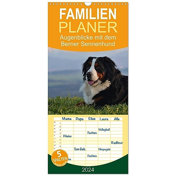 Familienplaner 2024 - Augenblicke mit dem Berner Sennenhund mit 5 Spalten (Wandkalender, 21 x 45 cm) CALVENDO, Hubert Hunscheidt