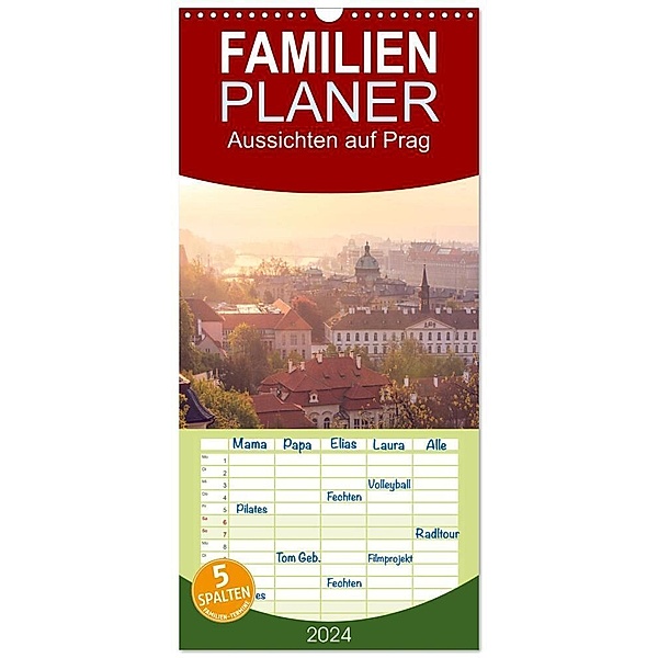 Familienplaner 2024 - Aussichten auf Prag mit 5 Spalten (Wandkalender, 21 x 45 cm) CALVENDO, Drachenkind-Fotografie