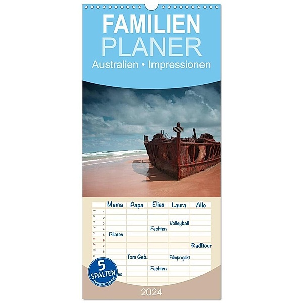 Familienplaner 2024 - Australien - Impressionen mit 5 Spalten (Wandkalender, 21 x 45 cm) CALVENDO, Elisabeth Stanzer