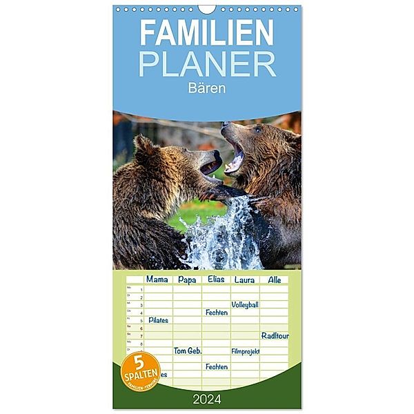 Familienplaner 2024 - Bären mit 5 Spalten (Wandkalender, 21 x 45 cm) CALVENDO, Elisabeth Stanzer