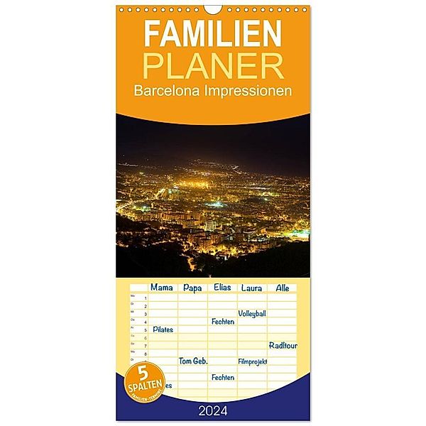 Familienplaner 2024 - Barcelona Impressionen mit 5 Spalten (Wandkalender, 21 x 45 cm) CALVENDO, Dirk Meutzner