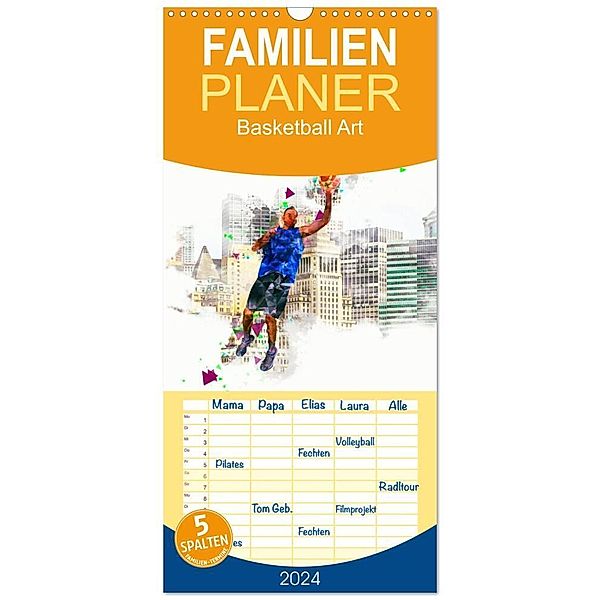 Familienplaner 2024 - Basketball Art mit 5 Spalten (Wandkalender, 21 x 45 cm) CALVENDO, Dirk Meutzner