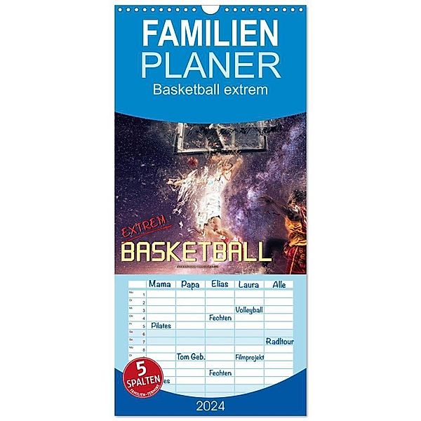Familienplaner 2024 - Basketball extrem mit 5 Spalten (Wandkalender, 21 x 45 cm) CALVENDO, Peter Roder