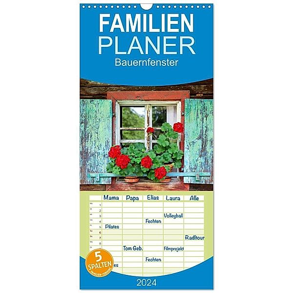 Familienplaner 2024 - Bauernfenster mit 5 Spalten (Wandkalender, 21 x 45 cm) CALVENDO, Dirk Ehrentraut