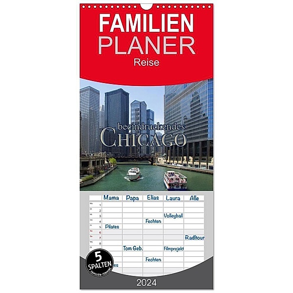 Familienplaner 2024 - beeindruckendes Chicago mit 5 Spalten (Wandkalender, 21 x 45 cm) CALVENDO, Martina Kröger