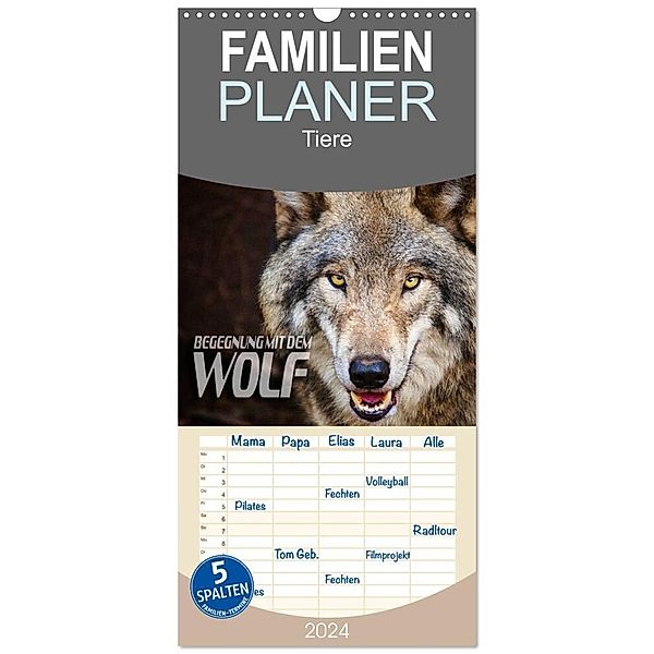 Familienplaner 2024 - Begegnung mit dem Wolf mit 5 Spalten (Wandkalender, 21 x 45 cm) CALVENDO, Renate Bleicher