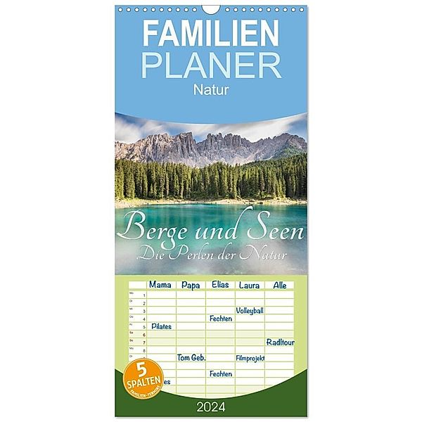 Familienplaner 2024 - Berge und Seen - Die Perlen der Natur mit 5 Spalten (Wandkalender, 21 x 45 cm) CALVENDO, Maik Major