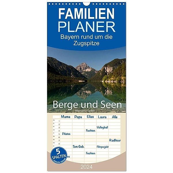 Familienplaner 2024 - Berge und Seen rund um die Zugspitze mit 5 Spalten (Wandkalender, 21 x 45 cm) CALVENDO, Manuela Seiler