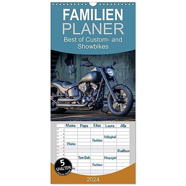 Familienplaner 2024 - Best of Custom- and Showbikes mit 5 Spalten (Wandkalender, 21 x 45 cm) CALVENDO, Volker Wolf