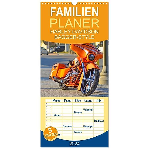 Familienplaner 2024 - BEST OF HARLEY-DAVIDSON BAGGER-STYLE mit 5 Spalten (Wandkalender, 21 x 45 cm) CALVENDO, Volker Wolf