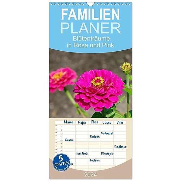 Familienplaner 2024 - Blütenträume in Rosa und Pink mit 5 Spalten (Wandkalender, 21 x 45 cm) CALVENDO, LianeM