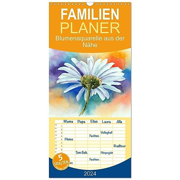 Familienplaner 2024 - Blumenaquarelle aus der Nähe mit 5 Spalten (Wandkalender, 21 x 45 cm) CALVENDO, Jitka Krause