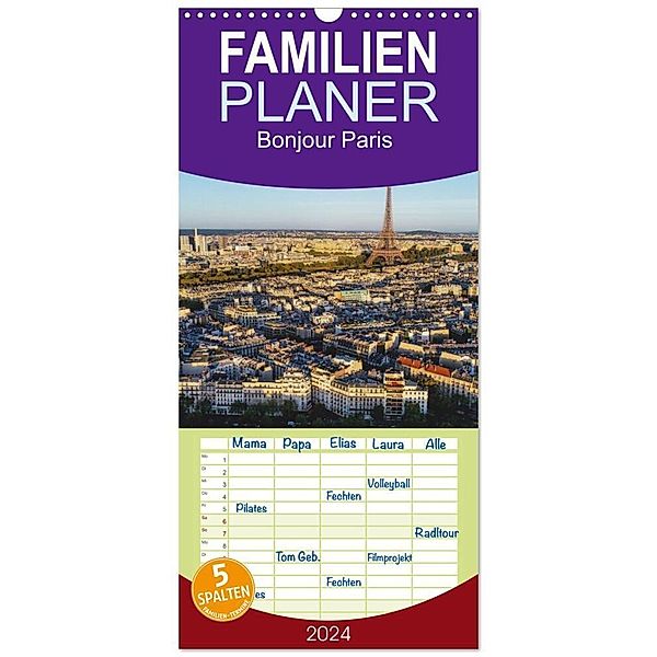 Familienplaner 2024 - Bonjour Paris mit 5 Spalten (Wandkalender, 21 x 45 cm) CALVENDO, Gunnar Lentz