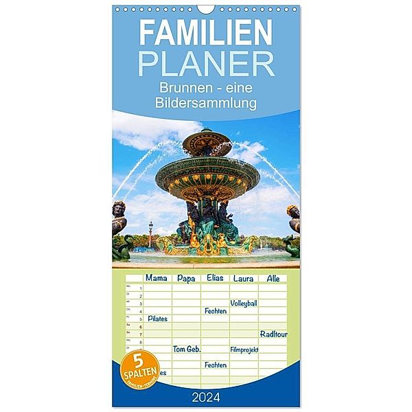 Familienplaner 2024 - Brunnen - eine Bildersammlung mit 5 Spalten (Wandkalender, 21 x 45 cm) CALVENDO, Christian Müller