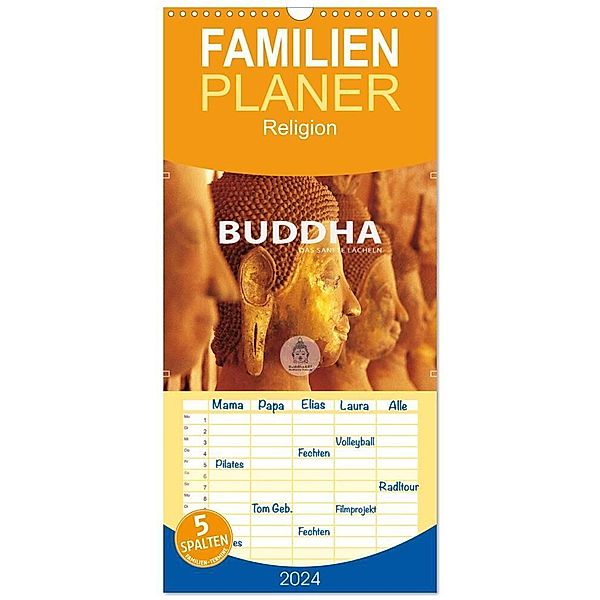 Familienplaner 2024 - BUDDHA - Ein sanftes Lächeln mit 5 Spalten (Wandkalender, 21 x 45 cm) CALVENDO, Mario Weigt