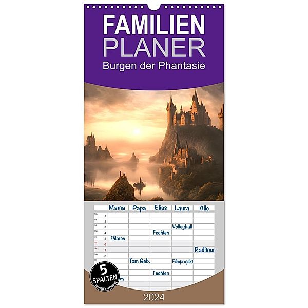 Familienplaner 2024 - Burgen der Phantasie mit 5 Spalten (Wandkalender, 21 x 45 cm) CALVENDO, Doris Krüger