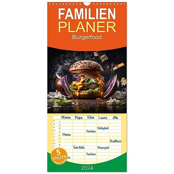 Familienplaner 2024 - Burgerfood mit 5 Spalten (Wandkalender, 21 x 45 cm) CALVENDO, Dirk Meutzner