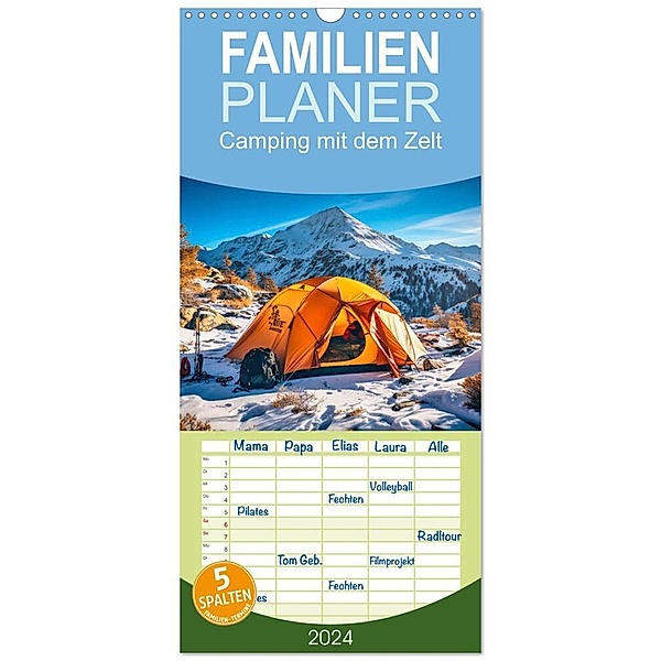 Familienplaner 2024 - Camping mit dem Zelt mit 5 Spalten (Wandkalender, 21 x 45 cm) CALVENDO, Steffen Gierok-Latniak