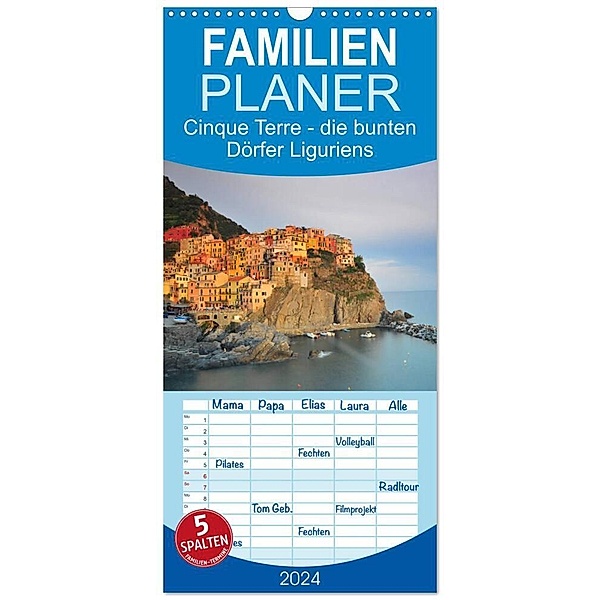 Familienplaner 2024 - Cinque Terre - die bunten Dörfer Liguriens mit 5 Spalten (Wandkalender, 21 x 45 cm) CALVENDO, Reinhold Ratzer