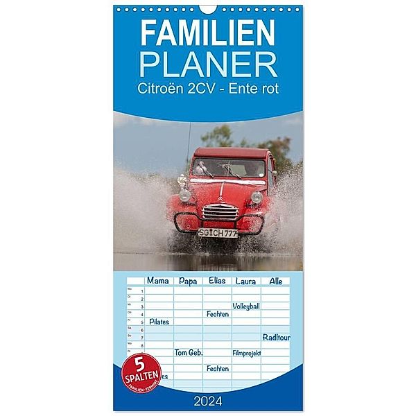 Familienplaner 2024 - Citroën 2CV - Ente rot mit 5 Spalten (Wandkalender, 21 x 45 cm) CALVENDO, Meike Bölts