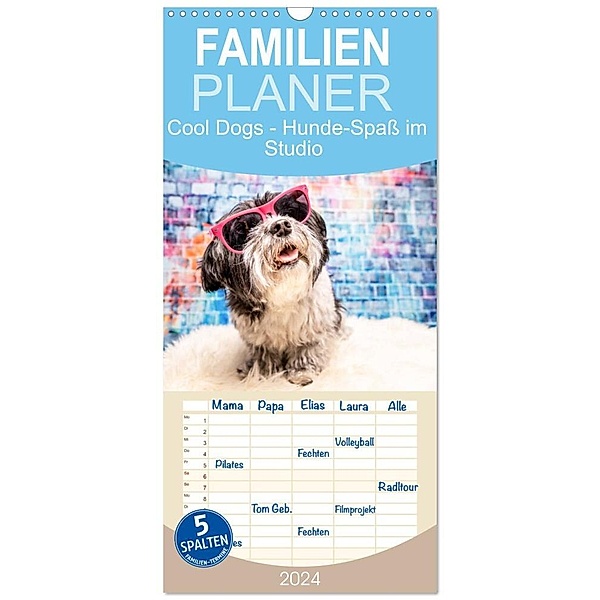 Familienplaner 2024 - Cool Dogs - Hunde-Spaß im Studio mit 5 Spalten (Wandkalender, 21 x 45 cm) CALVENDO, Sonja Teßen