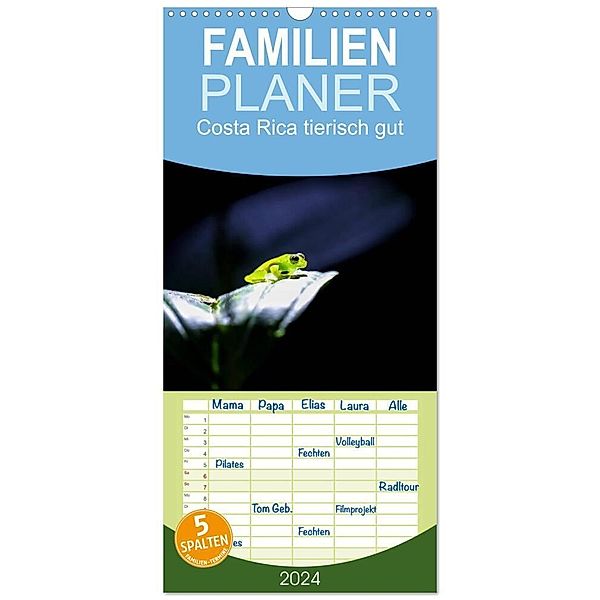 Familienplaner 2024 - Costa Rica tierisch gut mit 5 Spalten (Wandkalender, 21 x 45 cm) CALVENDO, Uwe Bergwitz