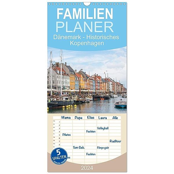 Familienplaner 2024 - Dänemark - Historisches Kopenhagen mit 5 Spalten (Wandkalender, 21 x 45 cm) CALVENDO, pixs:sell