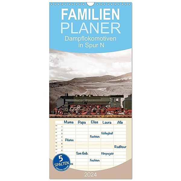 Familienplaner 2024 - Dampflokomotiven in Spur N mit 5 Spalten (Wandkalender, 21 x 45 cm) CALVENDO, Christian Ritter Fotografie